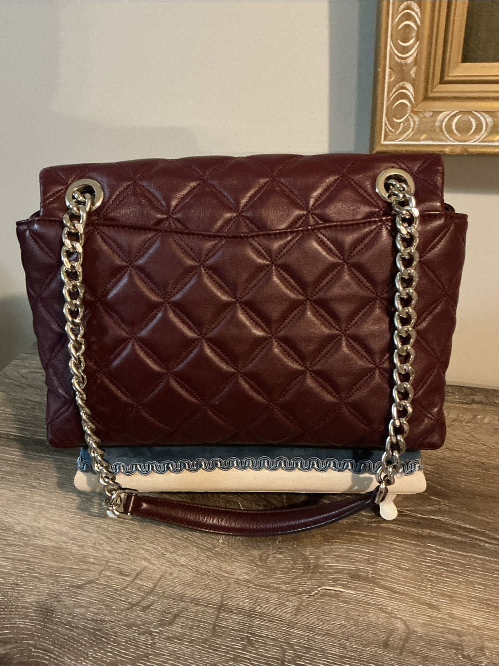 kate spade Natalia Quilted Burgundy Leather Shoulder Bag EUC Wallet match NWT - Picture 3 of 16